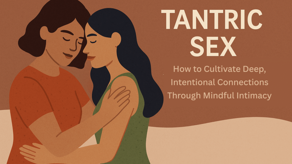 A couple sitting closely, gazing into each other’s eyes, symbolizing deep, intentional connection and mindful intimacy through tantric practices.